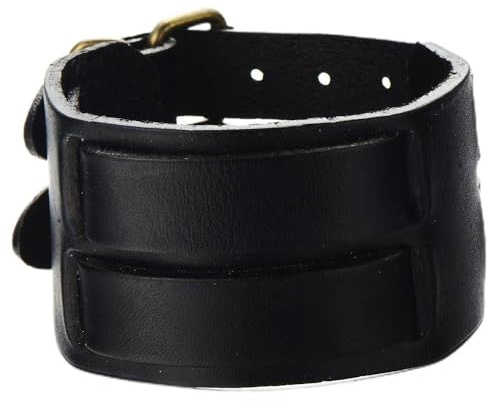 COOLSTEELANDBEYOND Brett läderarmband för män äkta svart läderarmband med två spännen