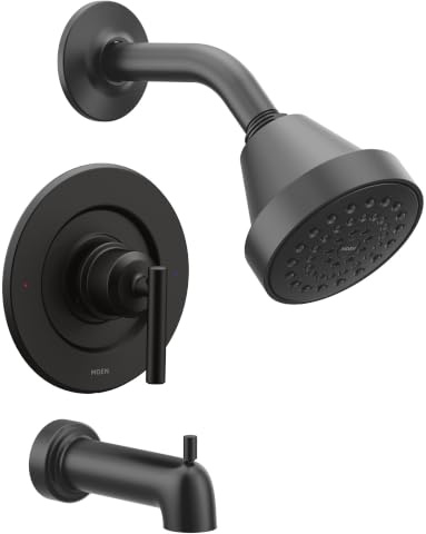 Moen Gibson Matte Black Pressure Balancing Eco-Performance Showerhead, Shower Handle, and Tub Spout, Posi-Temp Valve Required, T2903EPBL