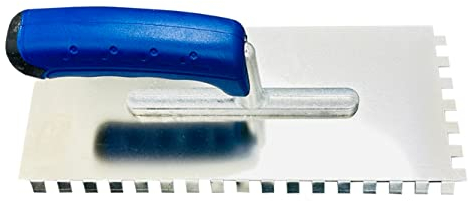Karl Dahm Cazzuola a denti piegati in acciaio inox, 10 mm, spatola con piega per alleviare il polso, progettata dal maestro piastrellista per pareti e pavimenti, 11737