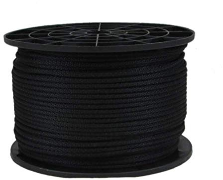 QNR 1/8 Black Polyester Cord, Solid Braid Dacron Utility Rope, 500 ft Spool, Low Stretch UV Resistant Industrial Cord