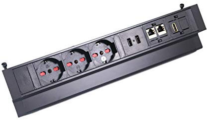 Elbe Inno Multipresa da scrivania 3 Posti da tavolo 2 USB, 2 RJ45, HDMI, Presa Multipla con protezione da sovratensione, metallo, cavo da 1.5 con supporti Adatto per uffici, officine e cucine