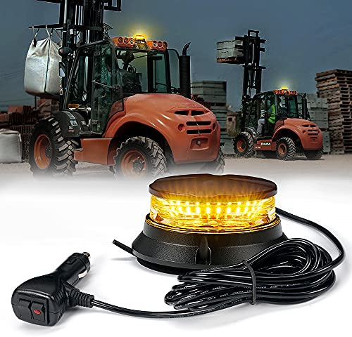 Xprite LED Rotating Beacon Light, 4.5Inch Super Bright Forklift Strobe Lights w/Magnetic Base for 12-24V Construction Truck Patrol Car Tractor Golf Carts-Amber