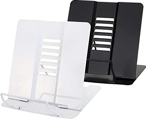 Dicunoy Set of 2 Book Stand, Adjustable Metal Book Holder, Portable Reading Rest Bookstand for Cookbook Documents Textbook Sturdy Desk, Music Tablet Recipe iPad, Magazine Menu Stands