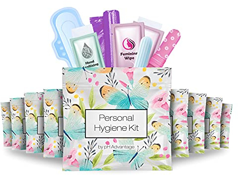 Menstrual Kit All-in-One 10 Pack | Convenience on The Go | Period Kit Pack for Travelling, Tweens & Teenager | Individually Wrapped Feminine Hygiene Product (Butterflies)