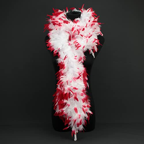 BOA DE PLUMAS CON PUNTA TINTADA BICOLOR, 190cm/80gr (BLANCO PUNTA ROJA)