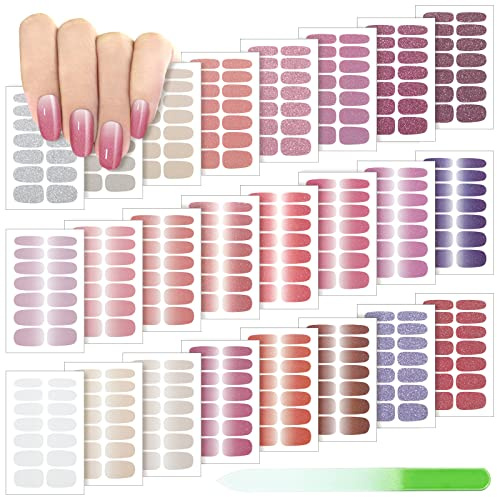 Maitys 336 Pieces 24 Sheets Full Wrap Nail Polish Strips Stickers Self Adhesive Gel Nail Strips Art Decals with File for Women DIY Decorations(Elegant Style)