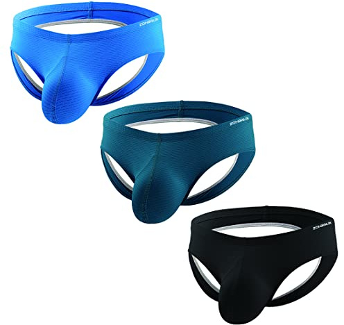 ZUOLAIYIN mäns suspensoar stringtrosor mjuka trosa T-back stretch atletiska underkläder sexig G-string låg stigning utbuktningspåse, 3-pack-blå-svart-grön (8276), 3XL