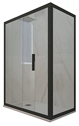 Box doccia scorrevole 80 x 120 cm in PVC nero opaco H 200 vetro trasparente Deco Duo