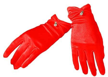 Asudaro Satin-Handschuhe für Damen, Damen Kleidhandschuhe Elegante Kurzhandschuhe Vollfinger Hochzeit Braut Handschuhe Für Konzerte Oper Ballett Bühnenauftritte Bekleidungszubehör Rot