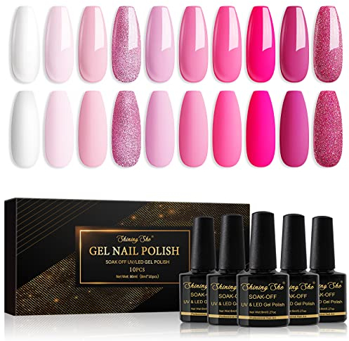Shining She UV Nagellack Set, 10 Farben Rosa Weiß Rose Gel Nagellack Soak-Off UV, Rosa Serie Gel nagellack für Nagelstudio DIY Home & Maniküre-Kunstsalons, 8ML