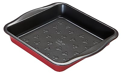 Prestige Disney Bake with Mickey Mouse Moule à gâteau carré anti-adhésif en acier carbone Rouge et noir 22,9 cm