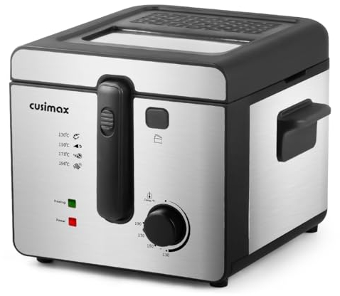 CUSIMAX Deep Fryer, 2.5L Deep Fat Fryer with Non-Stick Coating, Features Removable Viewing Window, Stainless Steel Basket with Foldable Handle, Overheating protection, Easy Clean, Silver