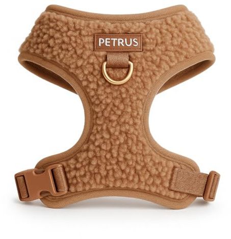 Hundegeschirr, Neopren, Leder, Design, Sport, klein, mittel, groß, kein Ziehen, verstellbar, atmungsaktiv, leicht (Teddy Brown, M)