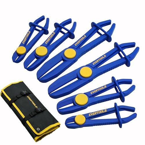 Evertools 6pcs Hose Pinch Clamp Pliers Set, Brake Line Hose Clamps Pliers Set, Fuel Line Disconnect Tool for Flexible Hoses Gas Lines Radiator Hoses with Oxford Tool Bag