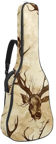 Gitarrentasche, 104 cm, doppelter verstellbarer Schultergurt, Akustikgitarre, Gigbag, Vintage-Stil, braunes Elchgeweih, Gitarrenkoffer, wasserdicht, Oxford-Stoff, dicker Schwamm, Braunes Elchgeweih im