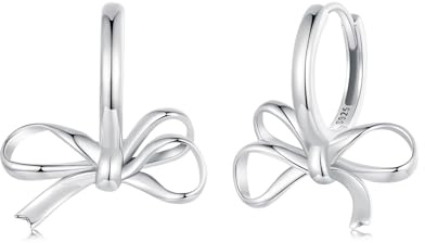 Qings Creolen Schleifen Ohrringe Silber 925 Creolen für Damen Mädchen Sterlingsilber Bowknot Ohrringe Kleine Schleife Huggie Silberohrringe Ohrhänger Mittelgroß