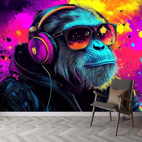 Générique Graffitis 3D Papier Peint Intissé Panoramique 200x140cm, Singe Néon De Style Graffiti Grandes Murales Poster pour Salon, Adulte Chambre d'enfants, Étude Décoration