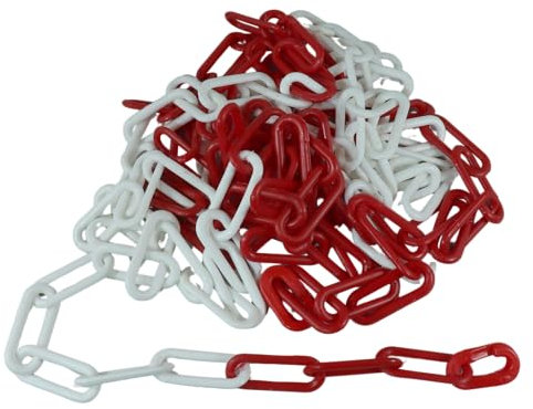 Dörner + Helmer Absperrkette, 6mm Dicke, 5m Länge, PE-Kunststoff, Absperrung, Polybeutel, Langgliedrig, Rot/Weiß