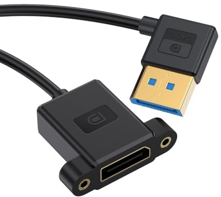 CY Câble d'extension ultra fin coudé à gauche DisplayPort 1.4 DP mâle vers femelle 8K 60 Hz 4K 144 Hz pour moniteur d'ordinateur portable de bureau carte graphique 30 cm