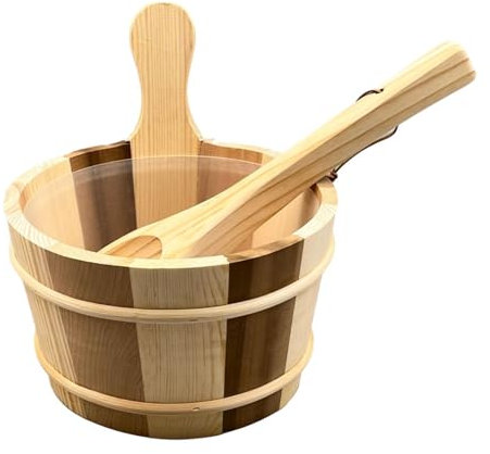 F Fityle Tonneau de sauna en bois et louche, grande capacité, récipient de rangement, outil de salle de bain à vapeur, accessoires de bain pour sauna