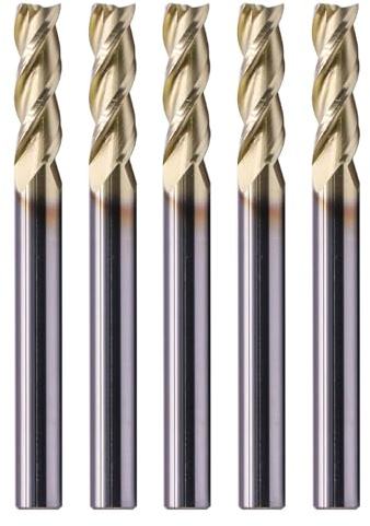 Solid Carbide Square End Mill(5Pcs 3/16in) - ZrN Coated, 3 Flute, 37° Helix, 3/16 Cutting Diameter, 3/16 Shank Diameter, 5/8 Length of Cut, 2 Overall Length for Milling Aluminum and Copper