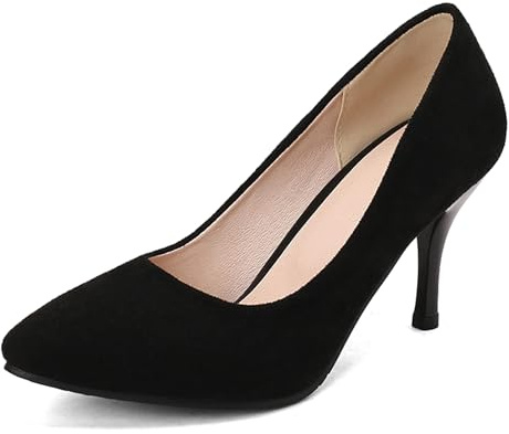 Lizoleor Decollete Donna Tacco A Spillo Alto Punta Senza Chiusura Business Moda Camoscio Nero Numero 34 EU