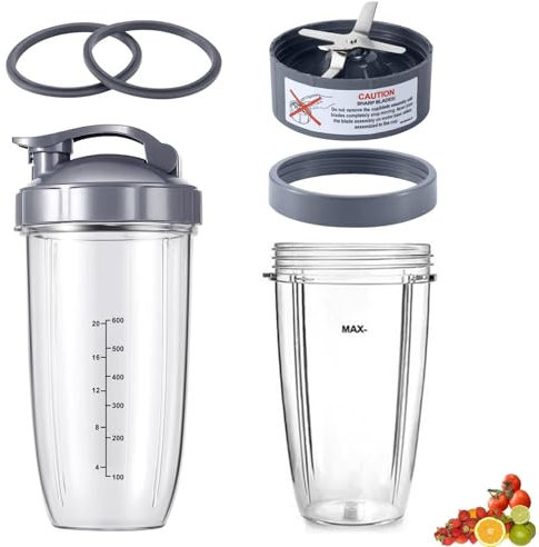 Sonhomay 7pcs Nutri- bullet Blender Cups& Blade Replacement Set 32oz Huge Cup with 1 Flip- Top To- Go Lid and 1 Lid Ring& Premium Extractor Blade with Compatible with Nutri- Bullet 600w/ 900w Blender