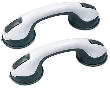 Suusolny 2er Set Haltegriff dusche mit saugnapf | Rutschfeste WC Aufstehhilfe & Duschstange ohne Bohren | Mobiler Badezimmergriff für Senioren | Starke Saugkraft für Dusche & Fliesen