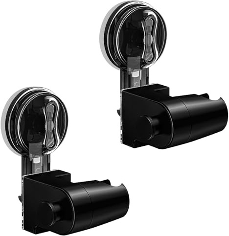 Sixfolo 2 Pcs Duschkopf Halterungen Ohne Bohren mit Saugnapf für Badezimmer | Verstellbare Duschkopfhalterung Saugnapf 180° ,Abnehmbarer Duschkopfhalter ,Handbrause Halterung Schwarz mit Haken