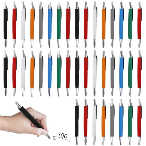 GBKDQQ 100 Stück Ergonomische Kugelschreiber, Druckkugelschreiber, Rutschfester Kulli, Großraumine Kuli für Büro und Haushalt Kulis, Schwarze Tinte, Gehäuse Bunt, Farbe zufällig