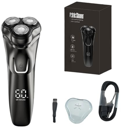 oryzom Rasoio elettrico V1 Pro – Lame 4D ultraprecise e rifinitore integrato per una rasatura profonda e confortevole, Testine Rotanti, Impermeabile, Uso Asciutto e Bagnato, Blocco da Viaggio