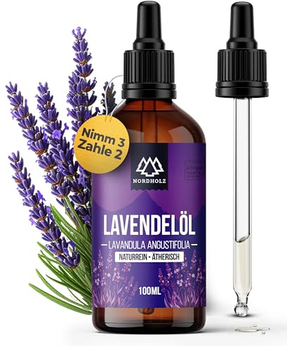 NORDHOLZ® Lavendelöl 100ml [100% naturrein] Blumig & beruhigend – Ätherische Öle in Pharmaqualität aus schonender Wasserdampfdestillation – Lavendel – Für Sauna, Diffusor & Aromatherapie