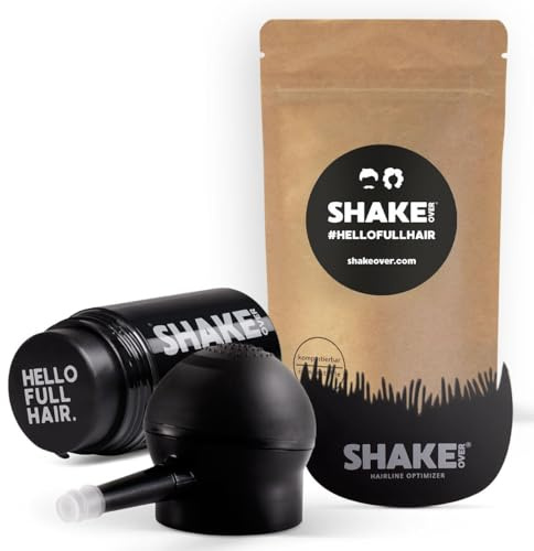SHAKE OVER Set Veganes Streuhaar zur Haarverdichtung, mit Zink angereicherte Fasern, hochwertiges Schütthaar, Made in Europe (12 g & 30 g Refill, LIGHT BROWN, Spray Applicator & Hairline Optimizer)