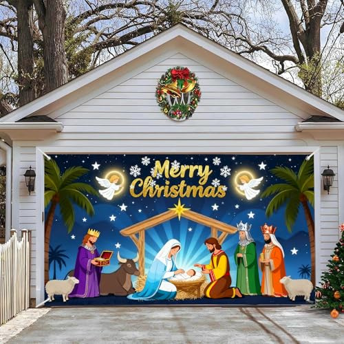 Banner per porta del Garage di Natale, copertura della porta del Garage di Natale Babbo Natale pupazzi di Neve Natività Decorazione Della Parete Sfondo per Porte Giardino Sfondi Decorazione Festa