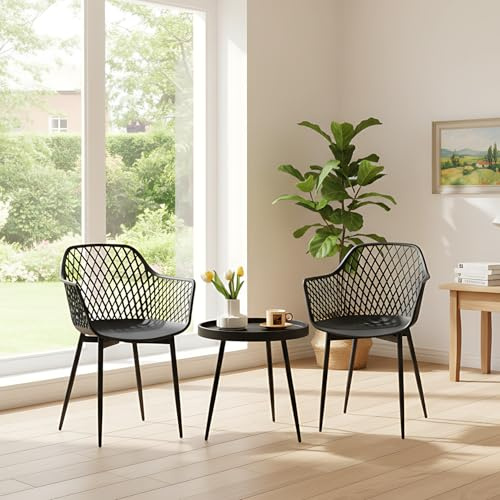 buybyroom Esszimmerstuhl Mit Armlehne Kommt Mit Couchtisch, Armlehnstuhl 2er Set, Stuhl Esszimmer WohnzimmerstüHle, PP-Stuhlschale, Metallbeine, Belastbar Bis 120 Kg, Schwarz