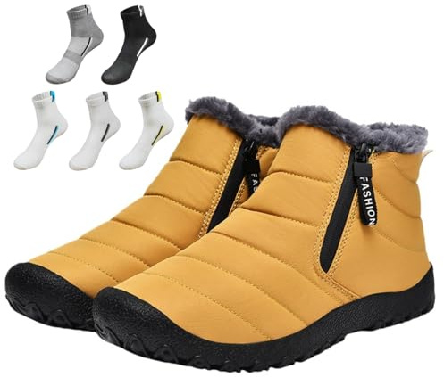INLANDSIS stövlar, vattentäta varma bomullsblixtlås snö ankelstövlar, varma slip-on tjocka plyschtossor vattentät snöstövel, 02, 11.5 UK Wide