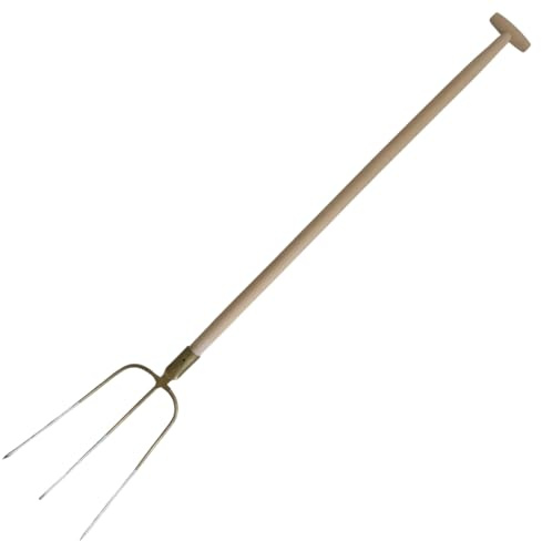 pokm toolsmarket - 3 Zinken Mistgabel mit T-Griff & Holzstiel 115 cm – Stabiler Stahl-Gabelkopf Stiel aus Buchenholz, geschweißt & lackiert, Dunggabel für Mist, Heu und Kompost