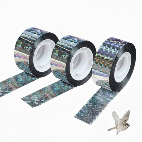 Bekecidi Ruban Effaroucheur Oiseaux Anti Pigeon 3Pcs 2,5cm x80m | PET résistant, réflexion lumineuse, 2,5 cm x 80 m, balcon jardin verger, effaroucheur oiseaux anti pigeon, fixation par nœud