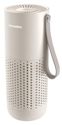 Homedics WhisperPure Mini Purificatore d'Aria con Filtro Tipo HEPA per Camera da Letto, Casa e Auto - Design Portatile Senza Fili con Filtrazione 3 in 1-3 Velocità e Autonomia di 8 Ore, Beige