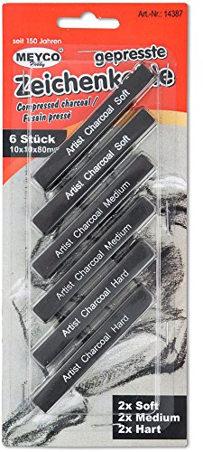 Meyco 6x gepresste Zeichenkohle Soft/Medium/Hart