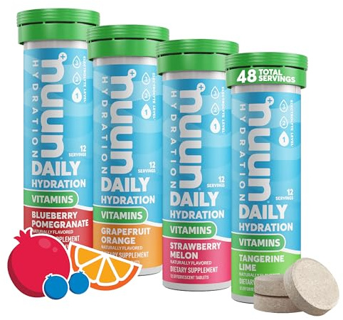 Nuun Vitamins Electrolyte Tablets with Vitamin D, C, E, A, & B6, Folic Acid, Magnesium & 4 Other Essential Electrolytes, Gluten Free & Vegan, Mixed Fruit, 4 Pack (48 Servings Total)