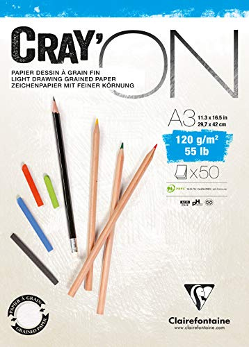 Clairefontaine 975021C Zeichenblock Cray’On (120 g, ideal für Trockentechniken, 50 Blatt, DIN A3, 29,7 x 42 cm, kopfseitig geleimt) extra weiß