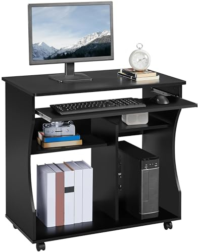 Yaheetech Mesa Escritorio Pequeño con Ruedas y Estantes 80x48x76cm Negro