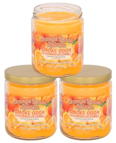 Smoke Odor Exterminator 13 oz Jar Candles Orange Lemon Splash, (3)