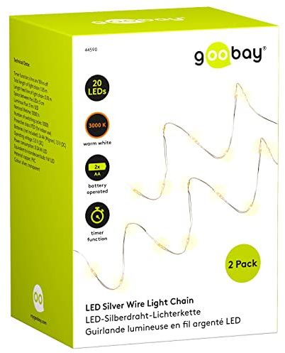 Goobay 44590 2 x 20 LED-ljuskedja – timerfunktion, batteridrift, 1,05 meter total längd, vit