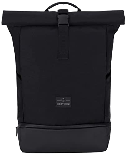 Johnny Urban Rucksack Herren & Damen Schwarz - Allen Large - Rolltop Backpack Groß für Fahrrad, Arbeit, Uni - Laptop Tagesrucksack mit Schuhfach - Wasserabweisend