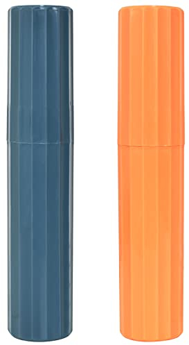 2 Stück Zahnbürstenbecher Reise Zahnputzbecher Zahnbürste Zahnpasta Etui Blau Orange Tragbar Mundspülbecher Kunststoff für Reisen Camping Unterwegs Schule Geschäftsreise Zuhause