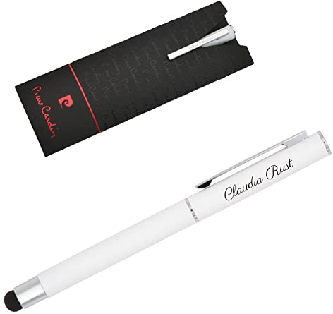 Pierre Cardin® CLAUDIE TouchPen Rolleball mit Gravur | Premium Stift Etui | blaue Mine | edel | personalisiertes Geschenk | Namen | graviert | Jahrestag | Geburtstag (Weiß)