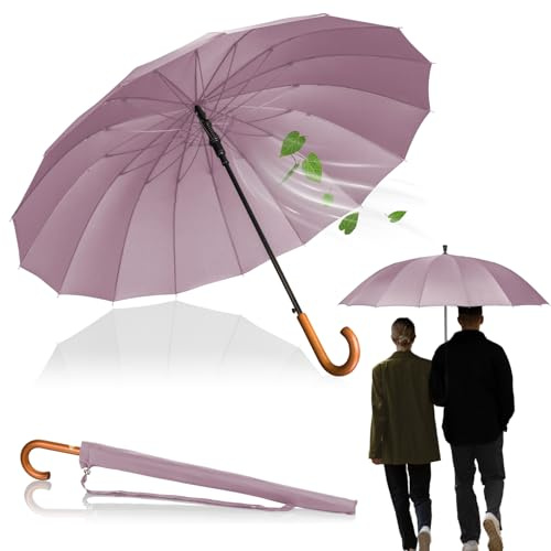 LOGAN & BARNES Stockschirm Sturmfest Ø120cm mit hochwertigem Echtholzgriff und geräuschloser Gummispitze - XXL Regenschirm Groß mit 16 Streben - Modell EDINBURGH (Rosa)