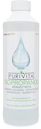 PURIVITA® Isopropanol 99,9% [500ML] - Reinigungsalkohol Isopropanol - Reiner Alkohol zum Reinigen von Haushalt & Industrie - Isopropylalkohol - Desinfektionsmittel Reiner Alkohol - Ethylalkohol